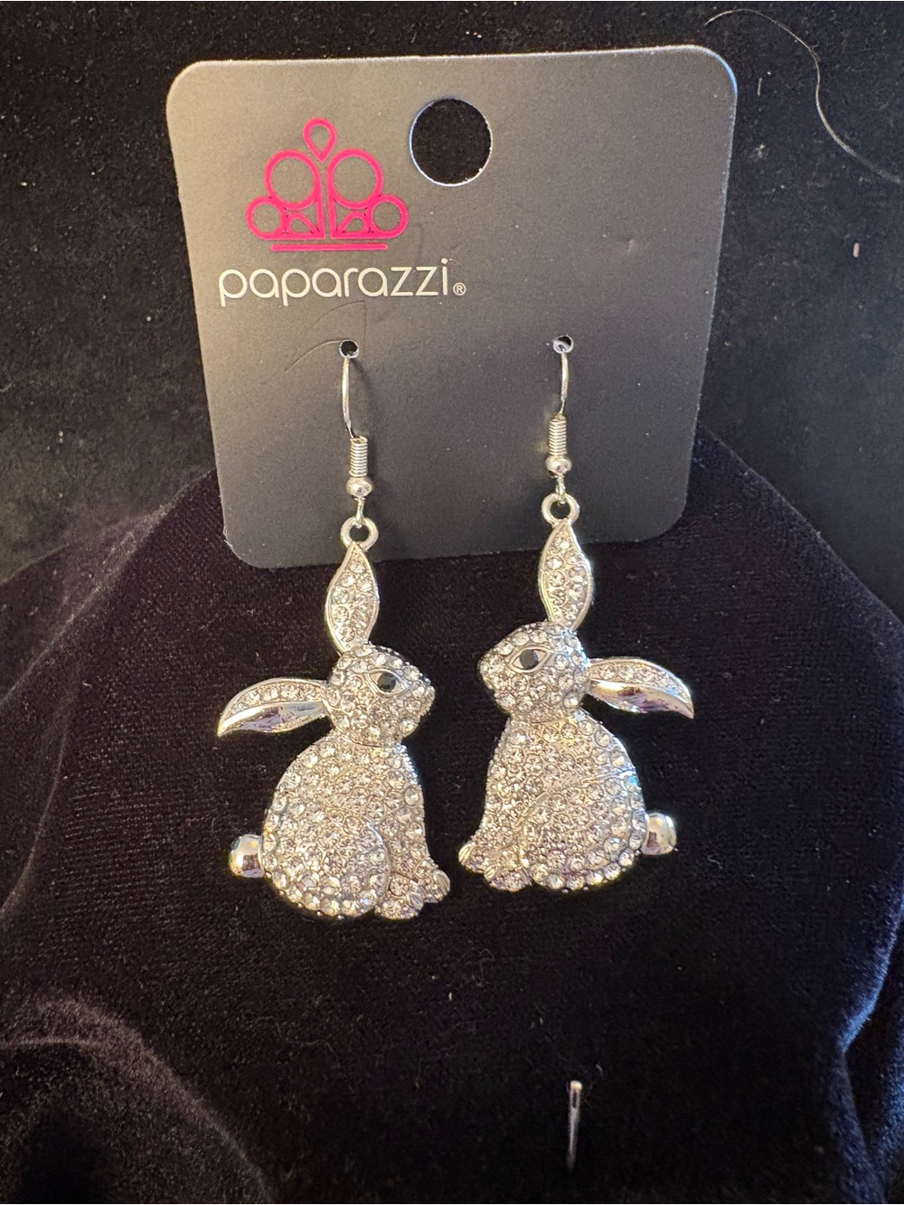 Paparazzi Silver Crystal Bunny Drop Earrings